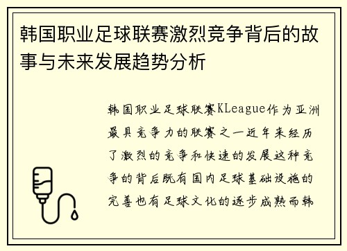 韩国职业足球联赛激烈竞争背后的故事与未来发展趋势分析